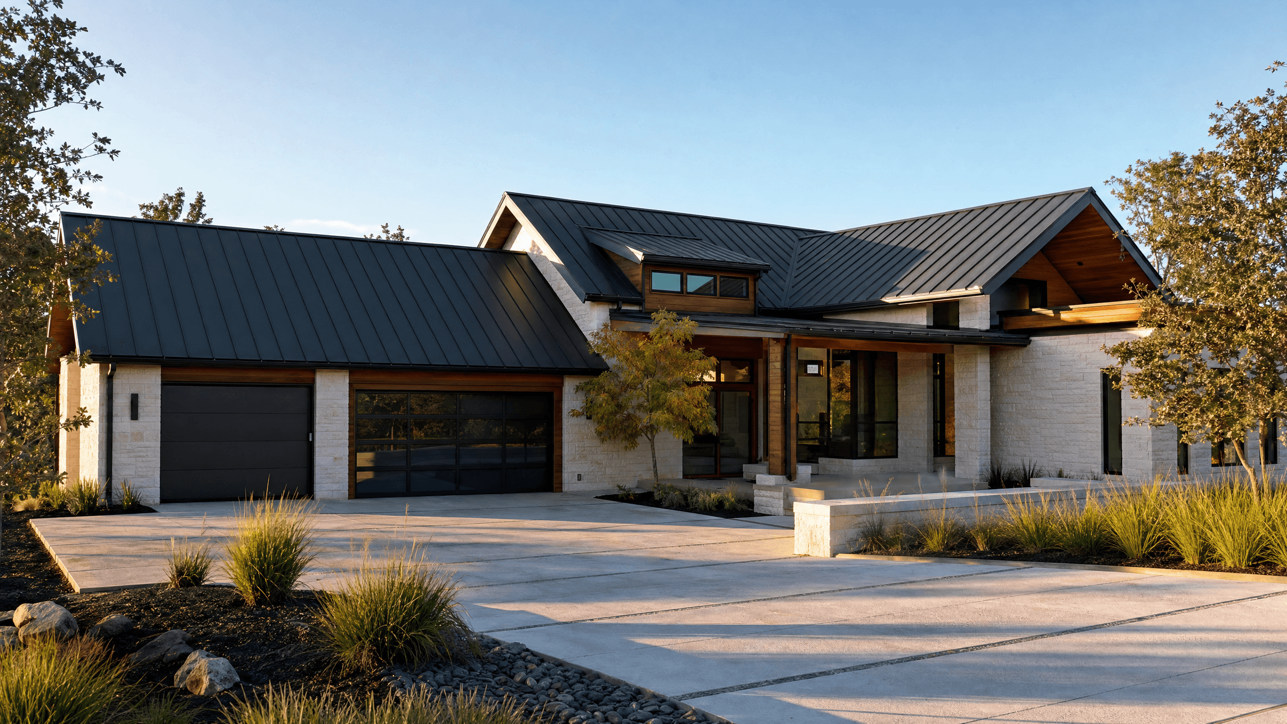 Modern home with a standing-seam metal roof — the kind of exterior project Quest Exteriors can finance